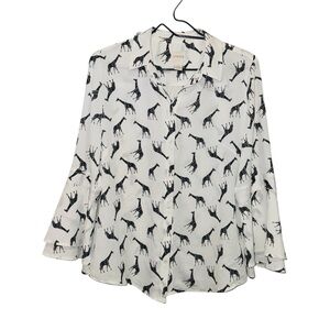 Chico's Black & White Giraffe Pattern Bell Sleeve Button Down Blouse
